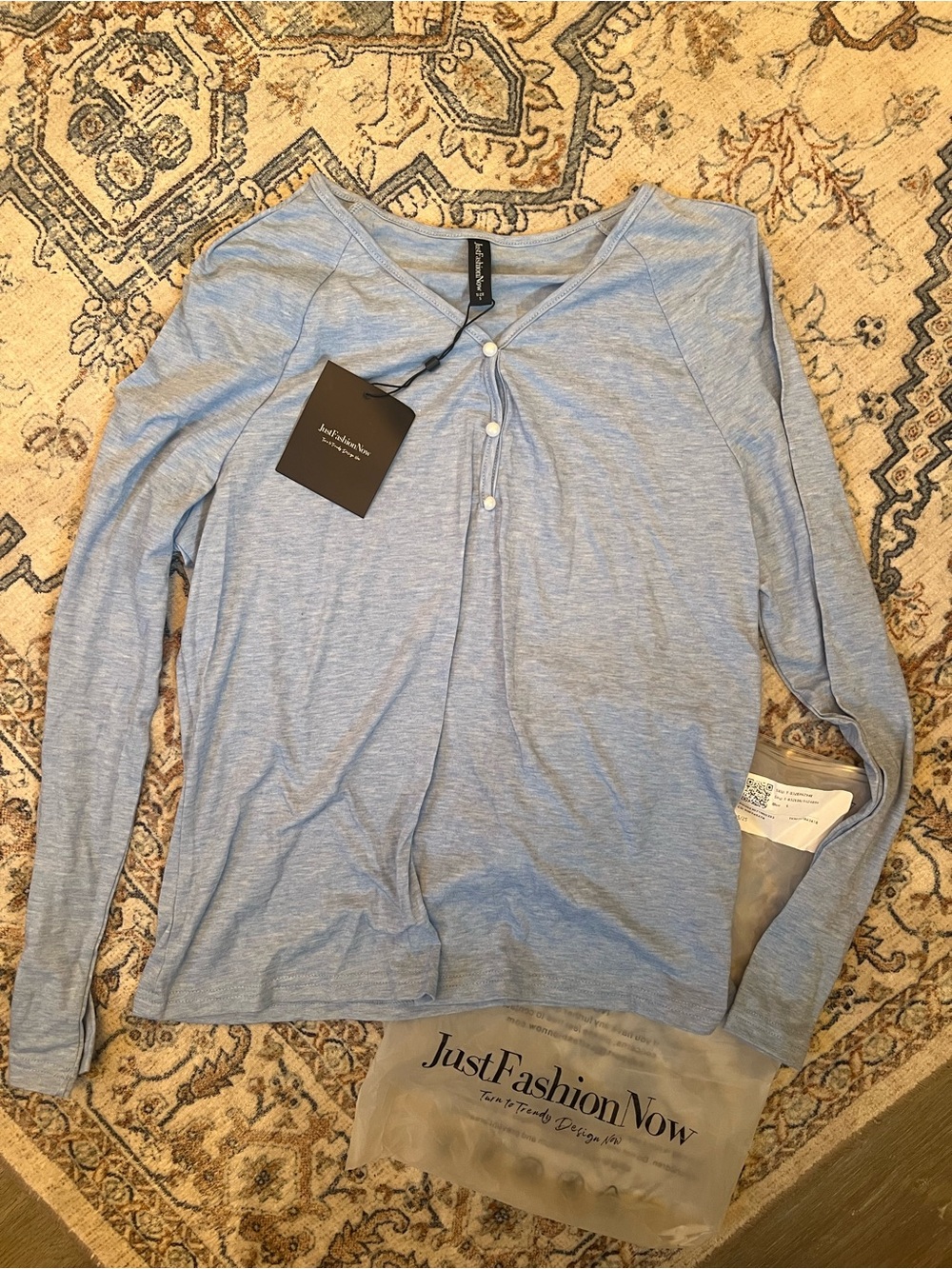 Light Blue Button-Front Henley Top